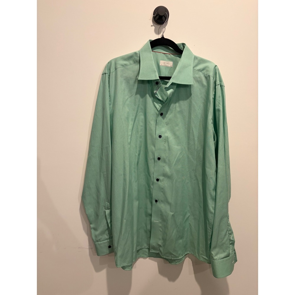 Eton Contemporary Fit Dress Shirt Mens 18.5 47 Mint Green Micro Check Cotton